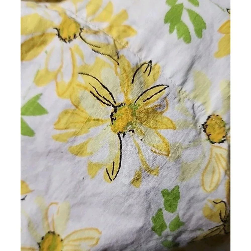 VTG Twin Flat Sheet Yellow White Floral Dan River 72x108 Fine Muslin Fabric MCM